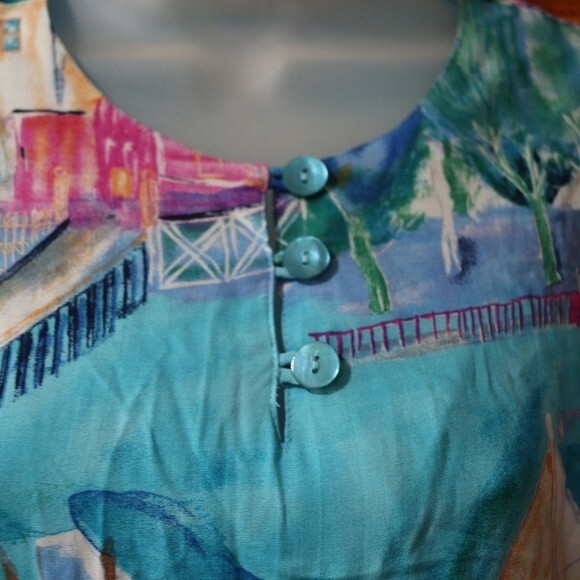 C.M. Shapes Vintage 90s Sailboat Art To Wear Maxi Dress USA Large - Picture 5 of 16